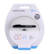 MEMOREX CD-R 80 min / 700MB / 52x white printable + propagačné pero  - blister 10-balenie