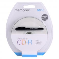 MEMOREX CD-R 80 min / 700MB / 52x white printable + propagačné pero  - blister 10-balenie